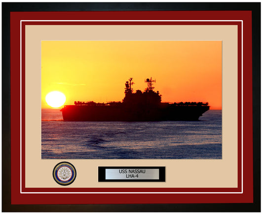 USS Nassau LHA-4 Framed Navy Ship Photo Burgundy