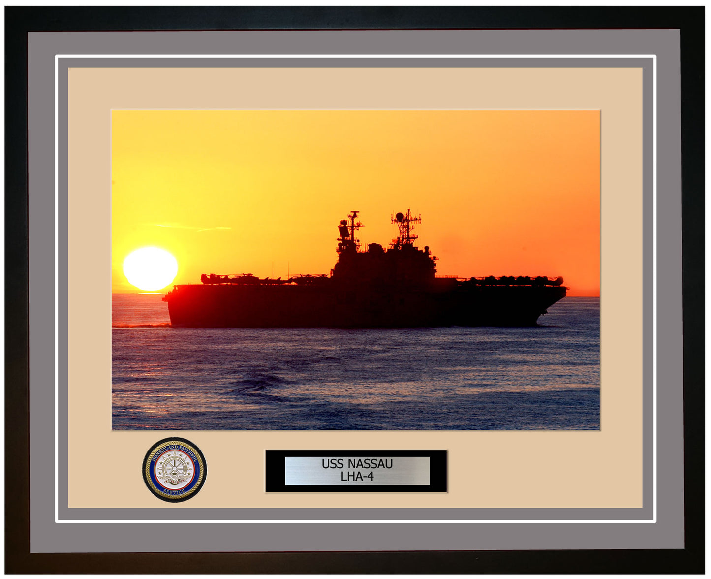 USS Nassau LHA-4 Framed Navy Ship Photo Grey