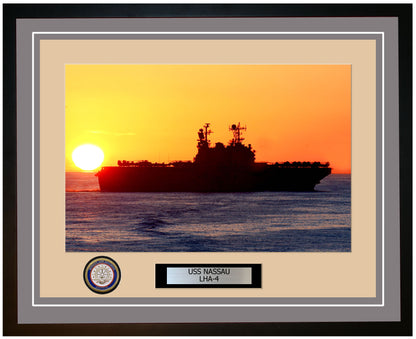 USS Nassau LHA-4 Framed Navy Ship Photo Grey