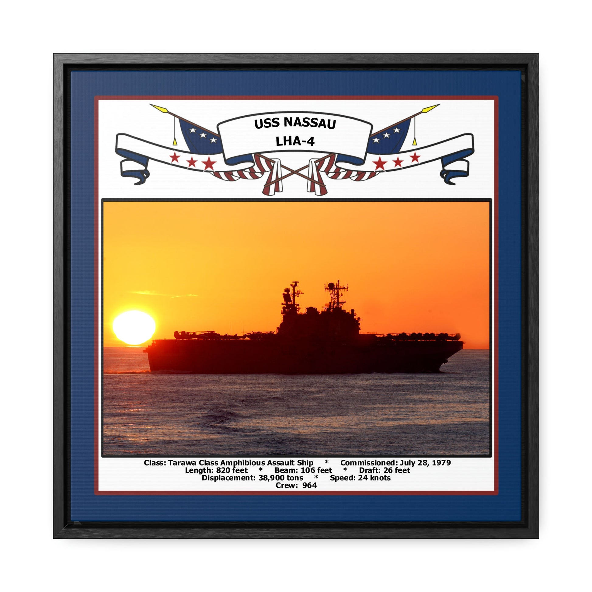 USS Nassau LHA-4 Navy Floating Frame Photo Front View
