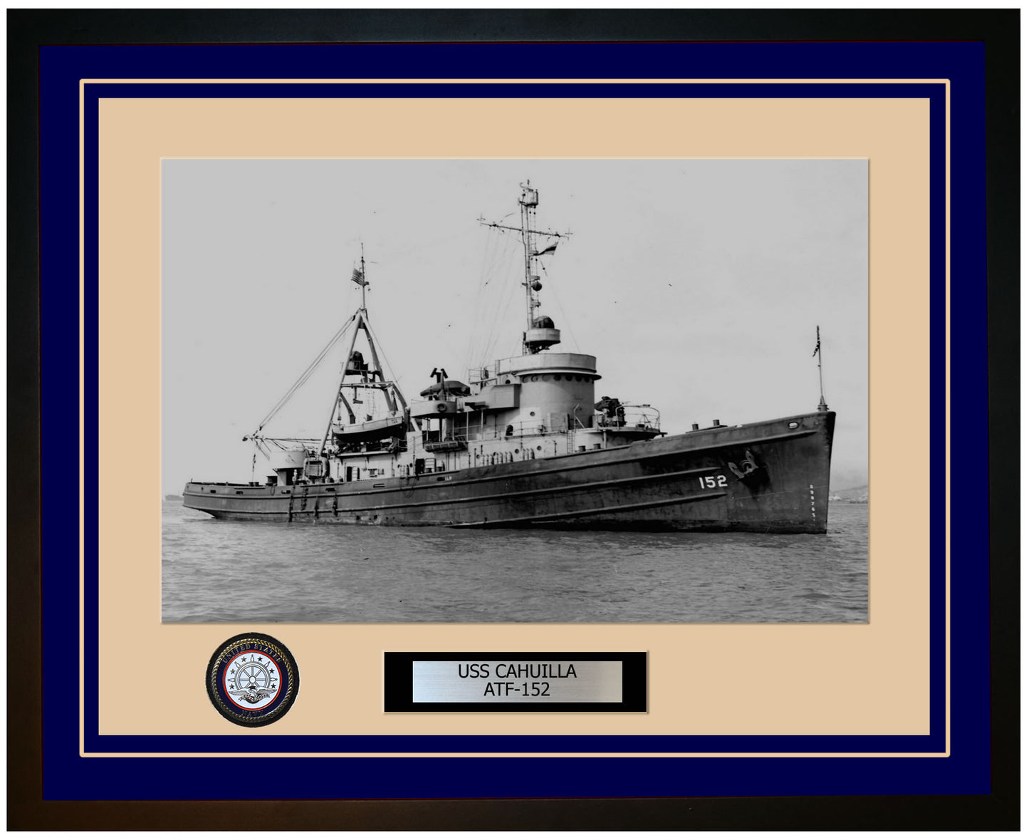 USS CAHUILLA ATF-152 Framed Navy Ship Photo Blue