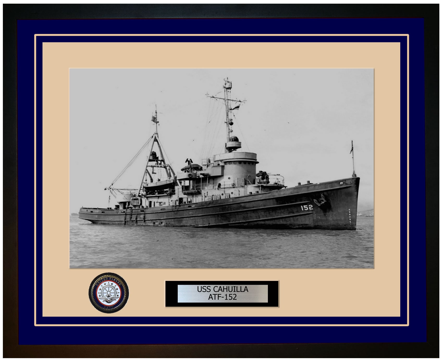 USS CAHUILLA ATF-152 Framed Navy Ship Photo Blue