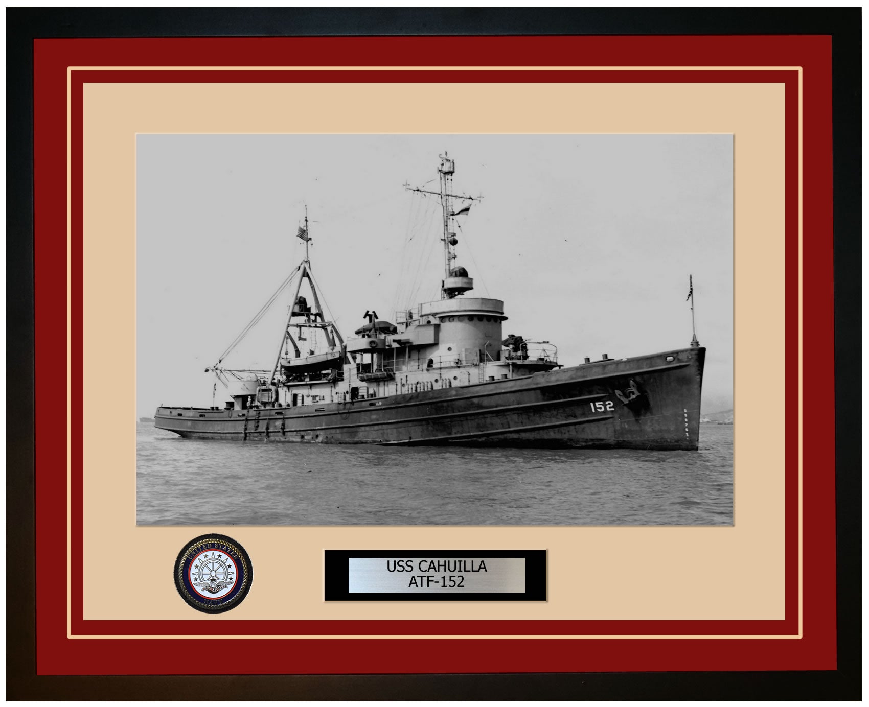 USS CAHUILLA ATF-152 Framed Navy Ship Photo Burgundy