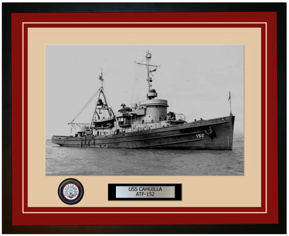 USS CAHUILLA ATF-152 Framed Navy Ship Photo Burgundy