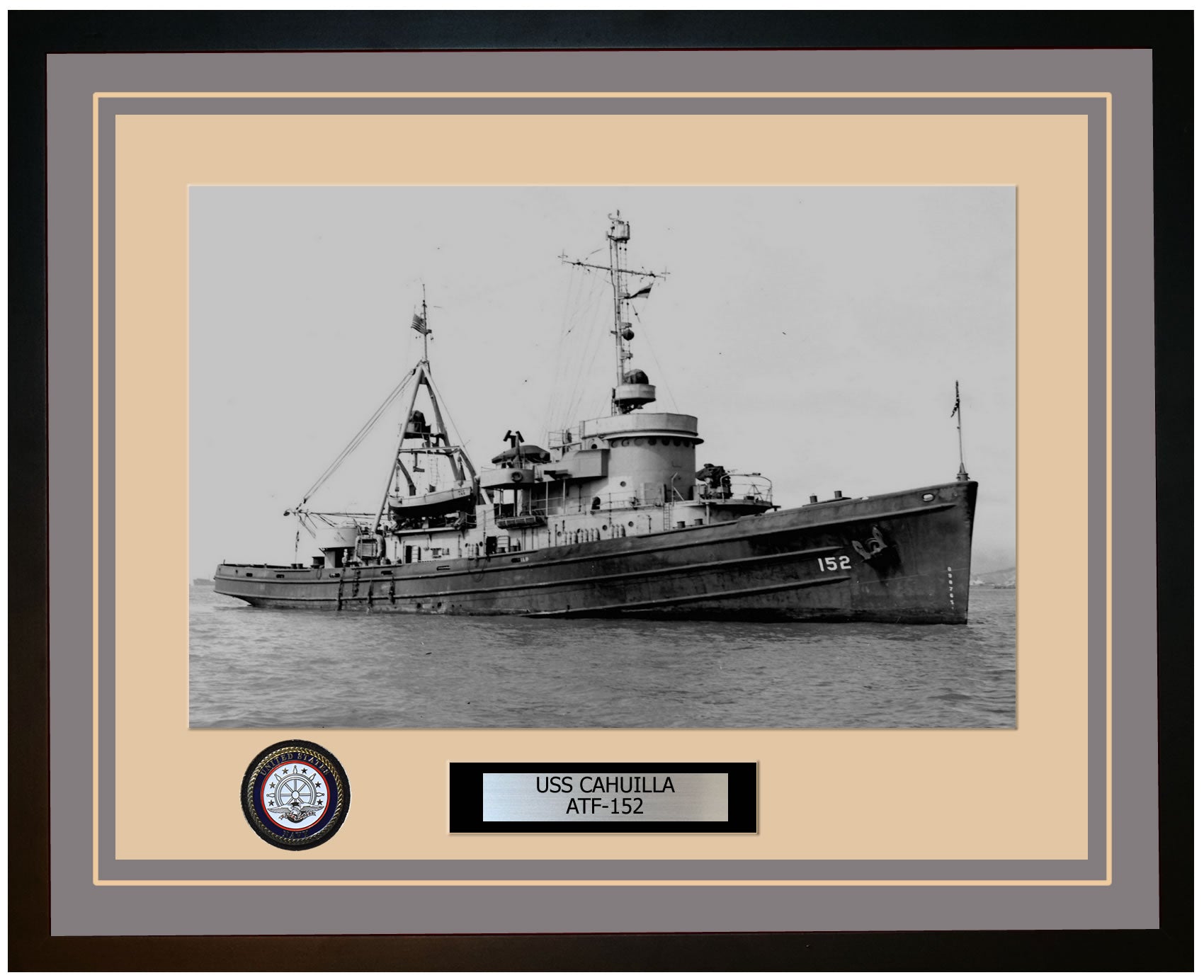 USS CAHUILLA ATF-152 Framed Navy Ship Photo Grey