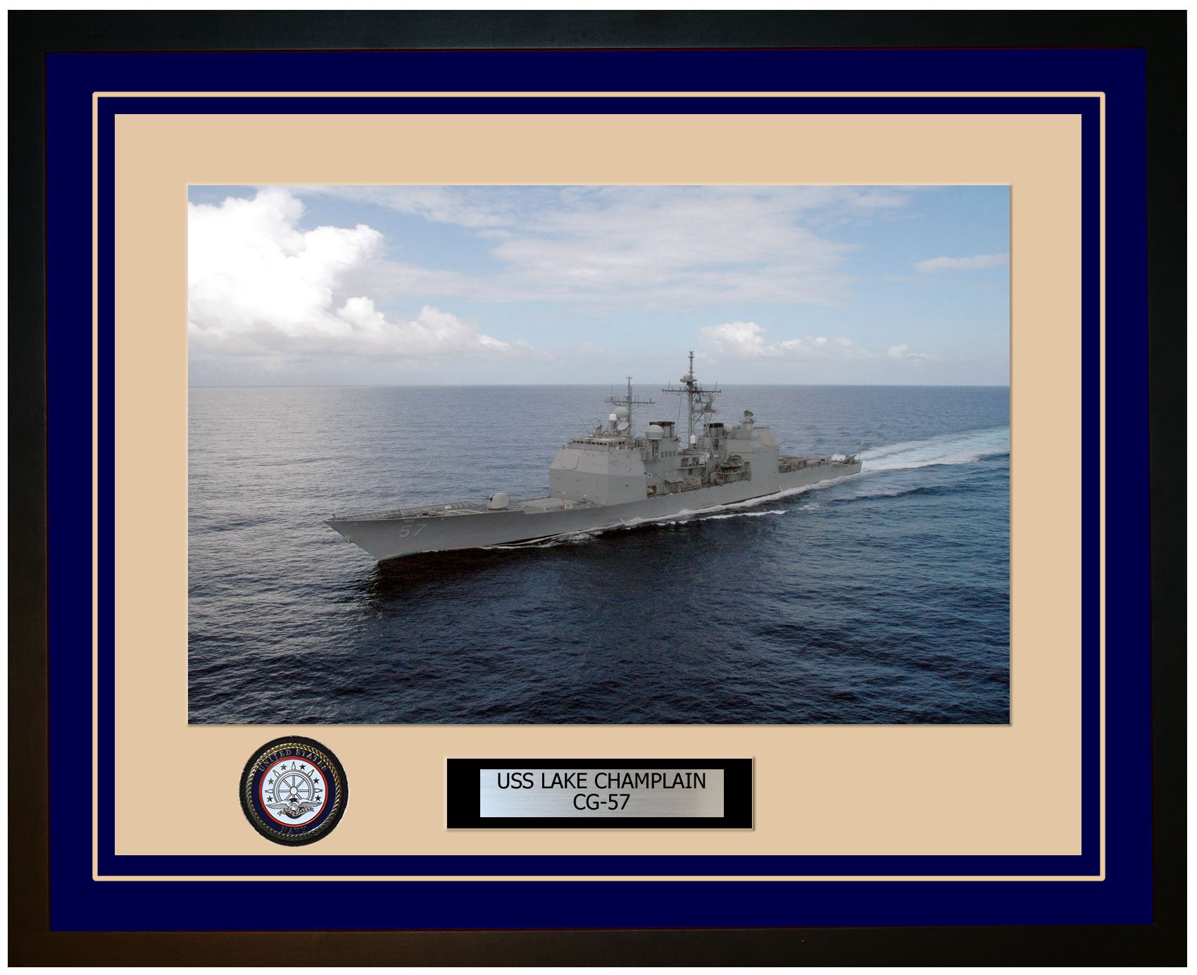 USS LAKE CHAMPLAIN CG-57 Framed Navy Ship Photo Blue