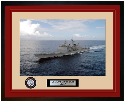 USS LAKE CHAMPLAIN CG-57 Framed Navy Ship Photo Burgundy