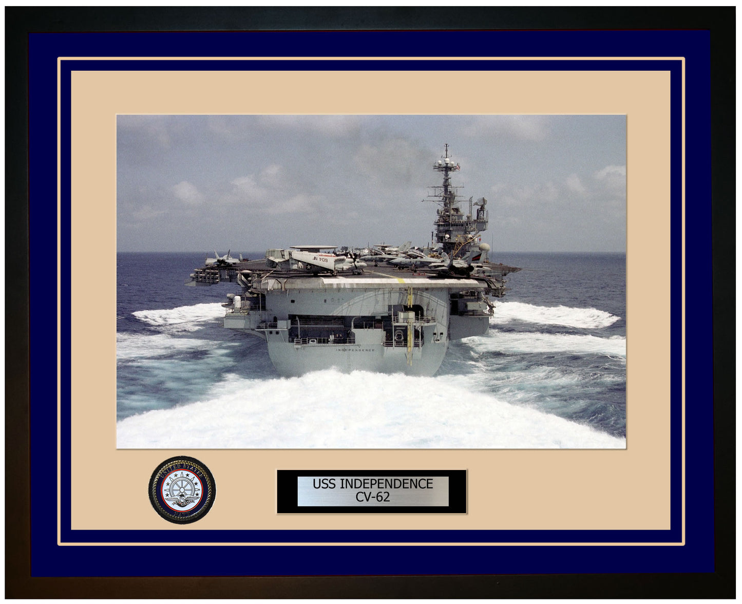 USS INDEPENDENCE CV-62 Framed Navy Ship Photo Blue
