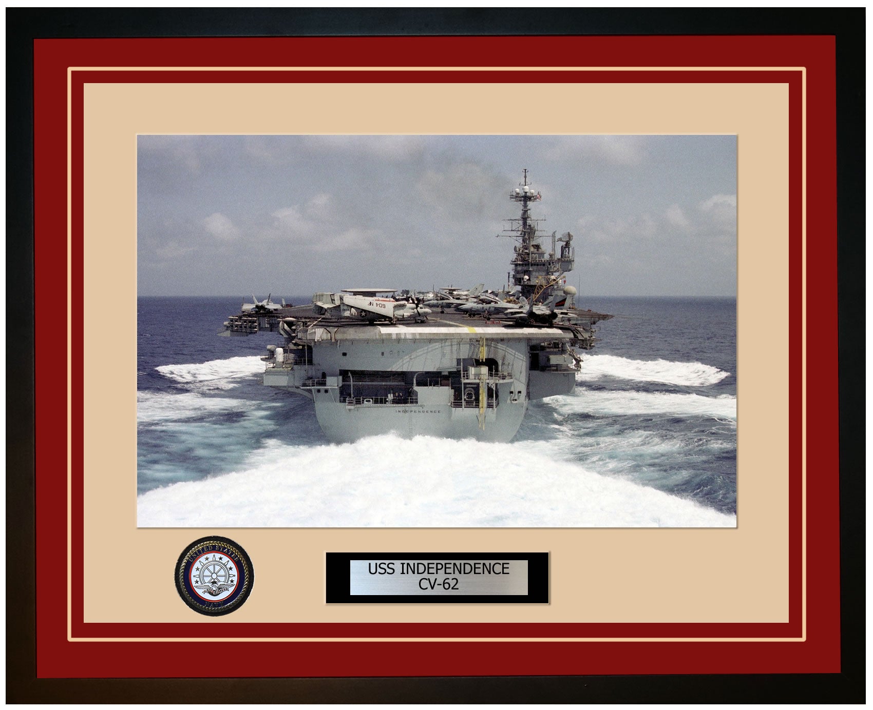 USS INDEPENDENCE CV-62 Framed Navy Ship Photo Burgundy
