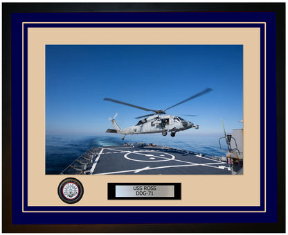USS ROSS DDG-71 Framed Navy Ship Photo Blue