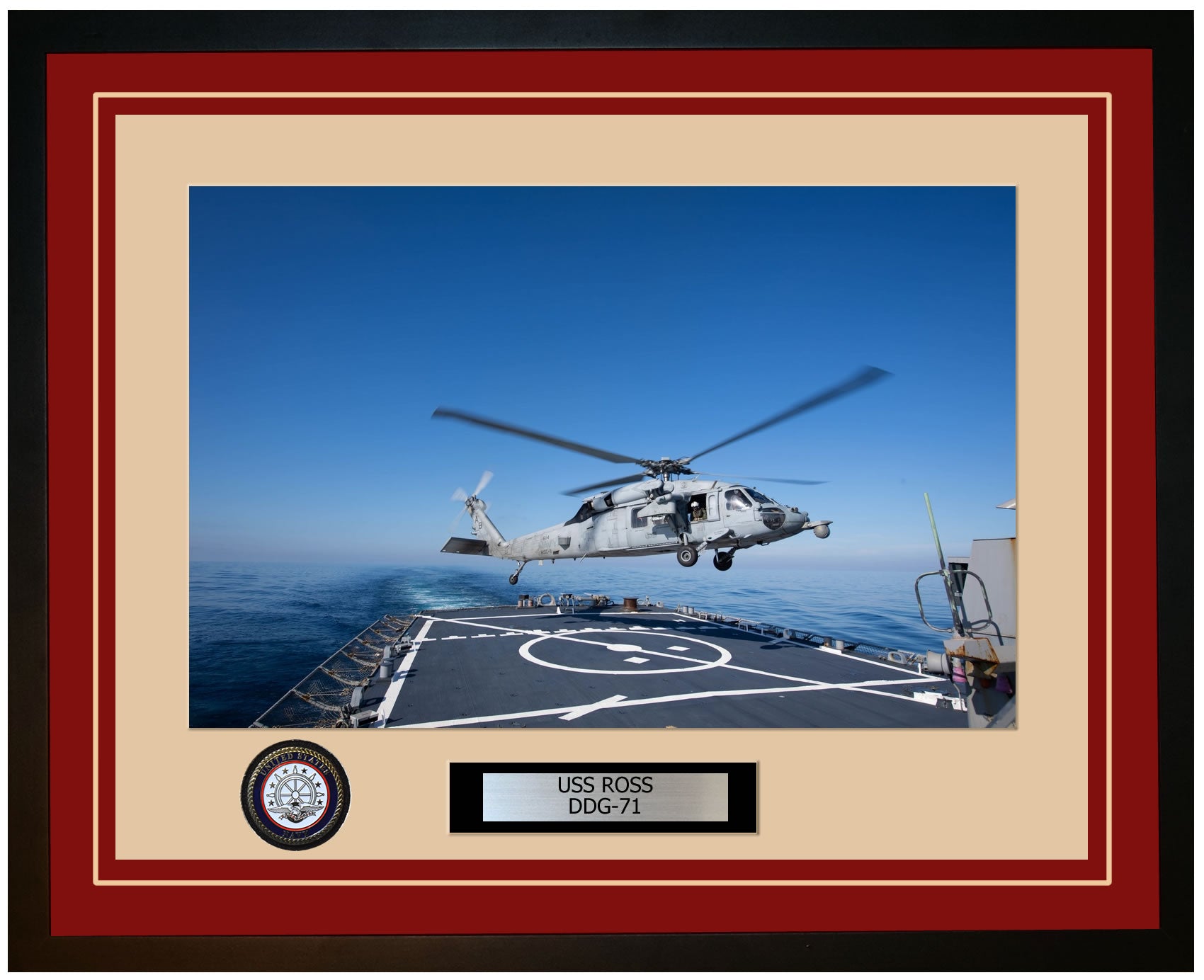 USS ROSS DDG-71 Framed Navy Ship Photo Burgundy