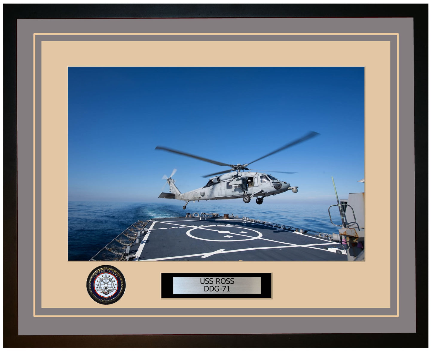 USS ROSS DDG-71 Framed Navy Ship Photo Grey