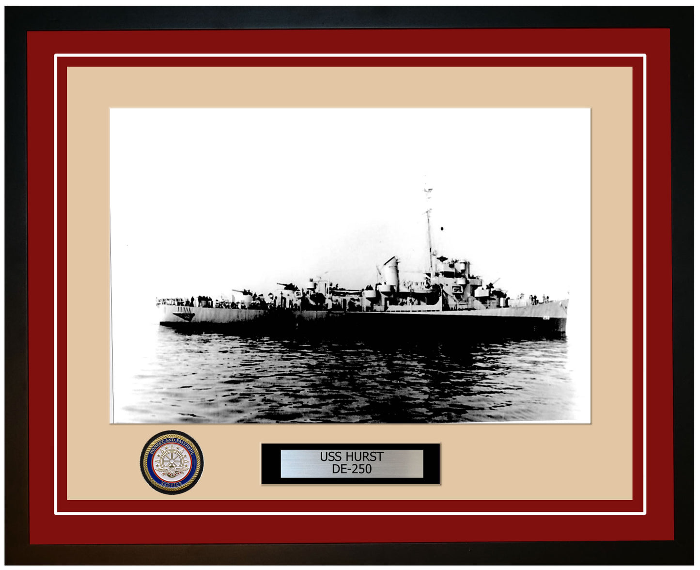 USS Hurst DE-250 Framed Navy Ship Photo Burgundy