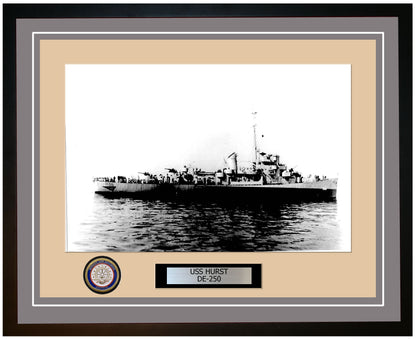 USS Hurst DE-250 Framed Navy Ship Photo Grey