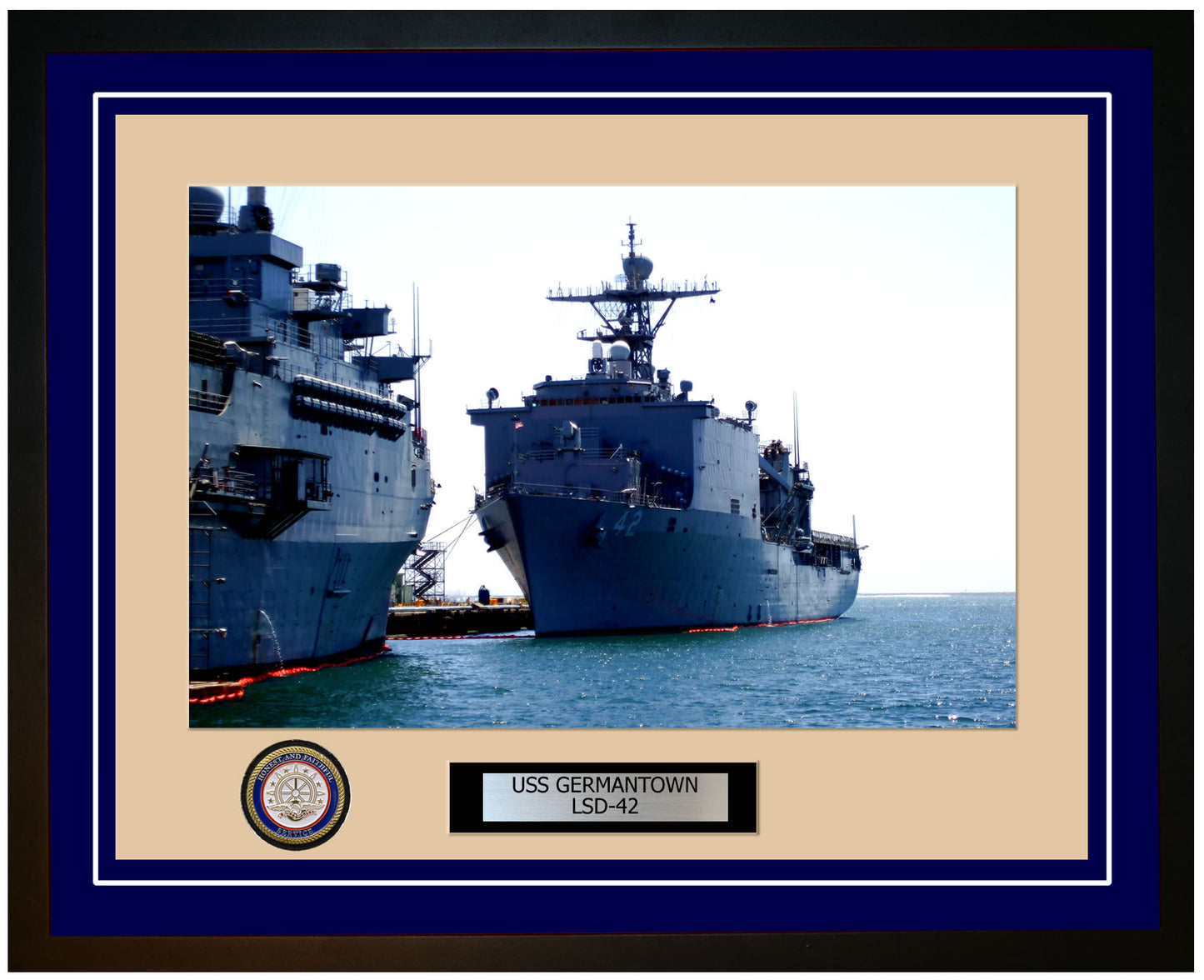 USS Germantown LSD-42 Framed Navy Ship Photo Blue