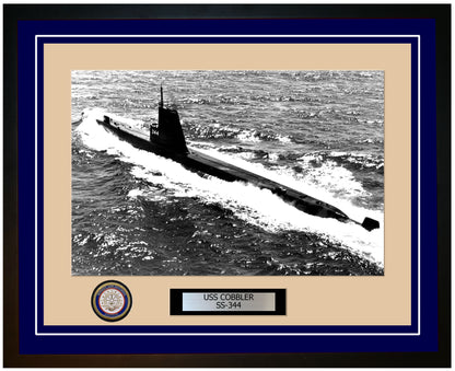 USS Cobbler SS-344 Framed Navy Ship Photo Blue