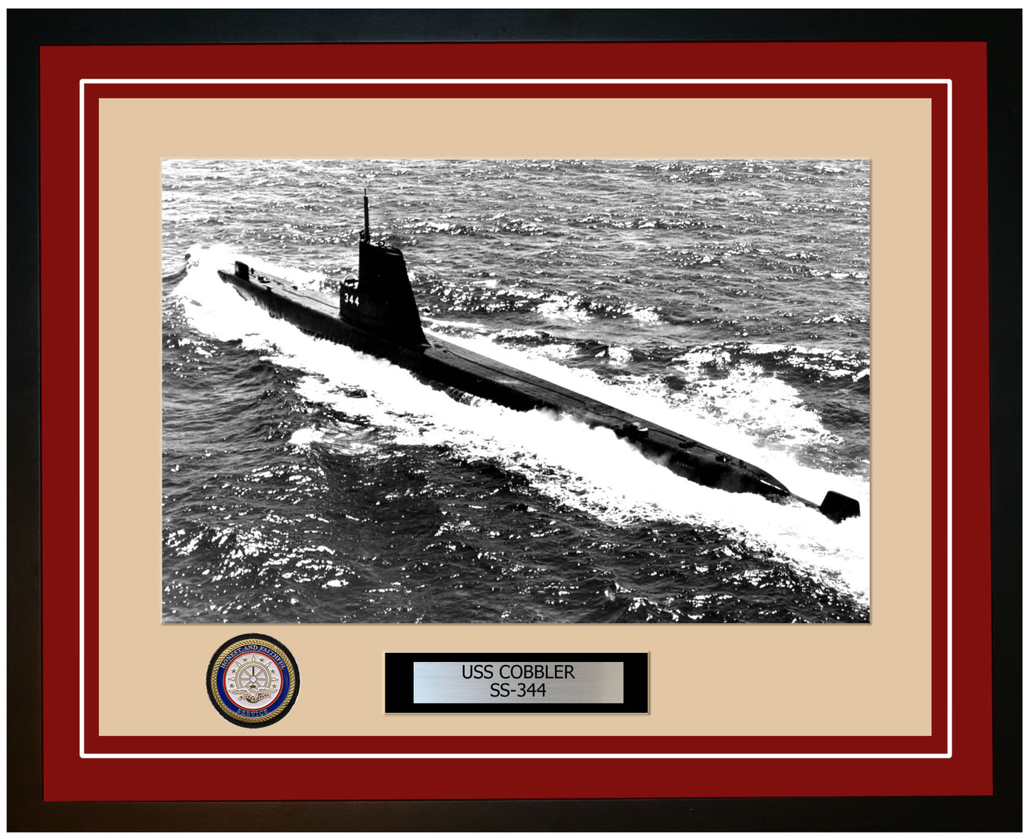 USS Cobbler SS-344 Framed Navy Ship Photo Burgundy