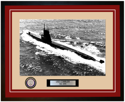 USS Cobbler SS-344 Framed Navy Ship Photo Burgundy