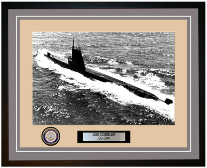 USS Cobbler SS-344 Framed Navy Ship Photo Grey