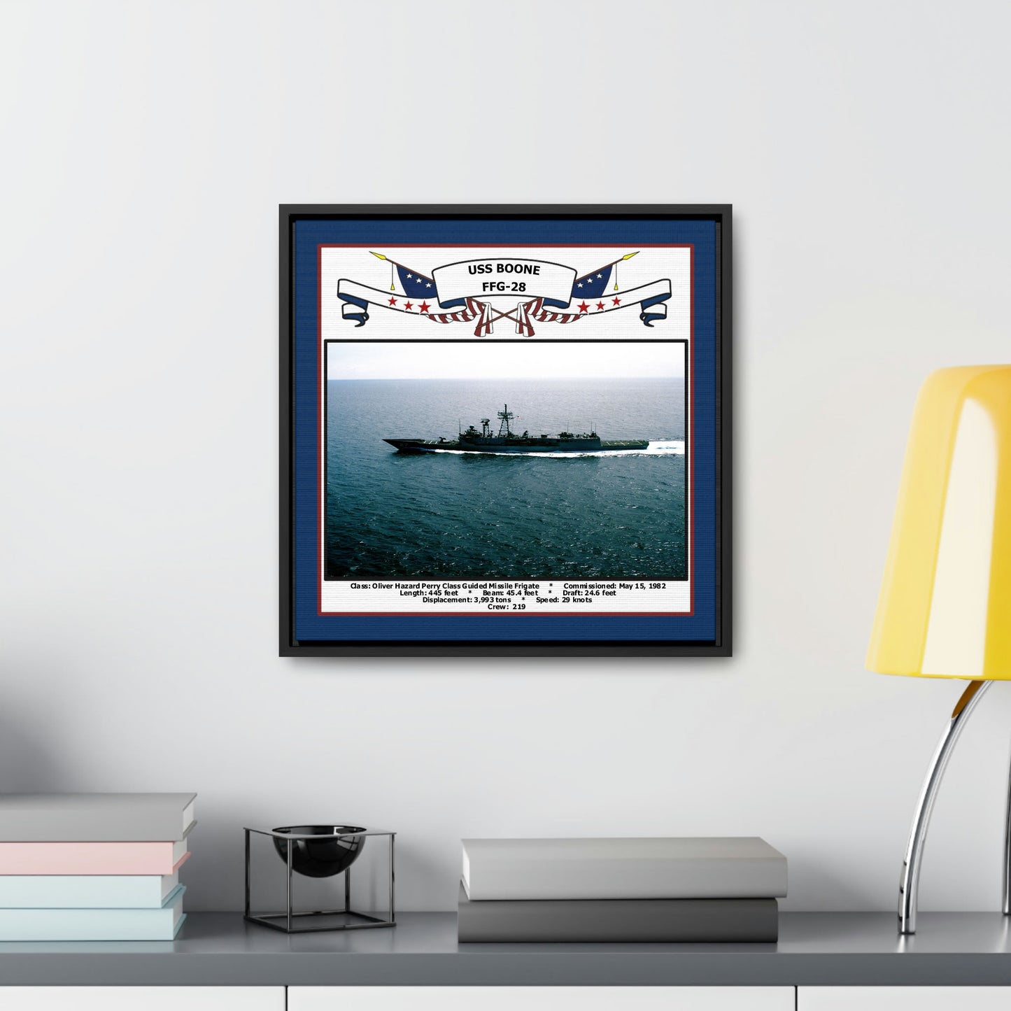USS Boone FFG-28 Navy Floating Frame Photo Desk View