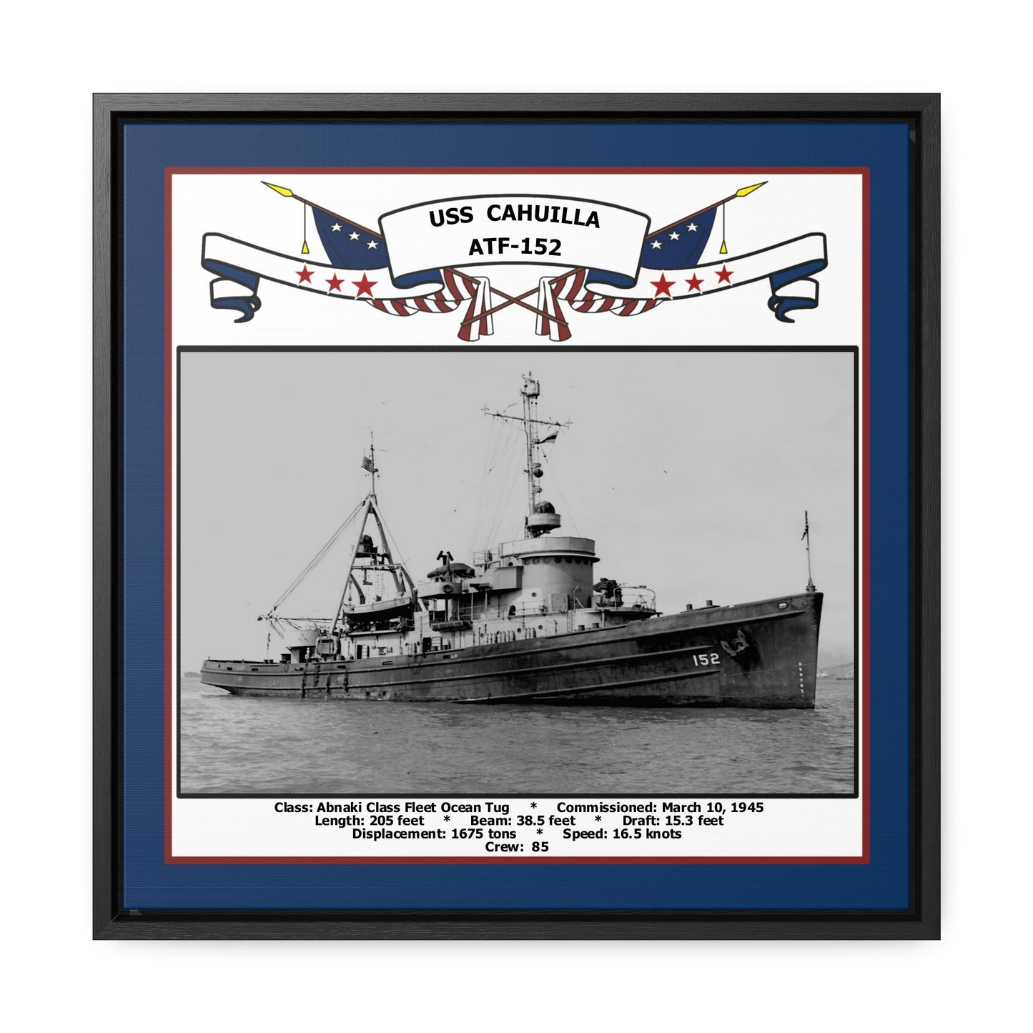 USS Cahuilla ATF-152 Navy Floating Frame Photo Front View