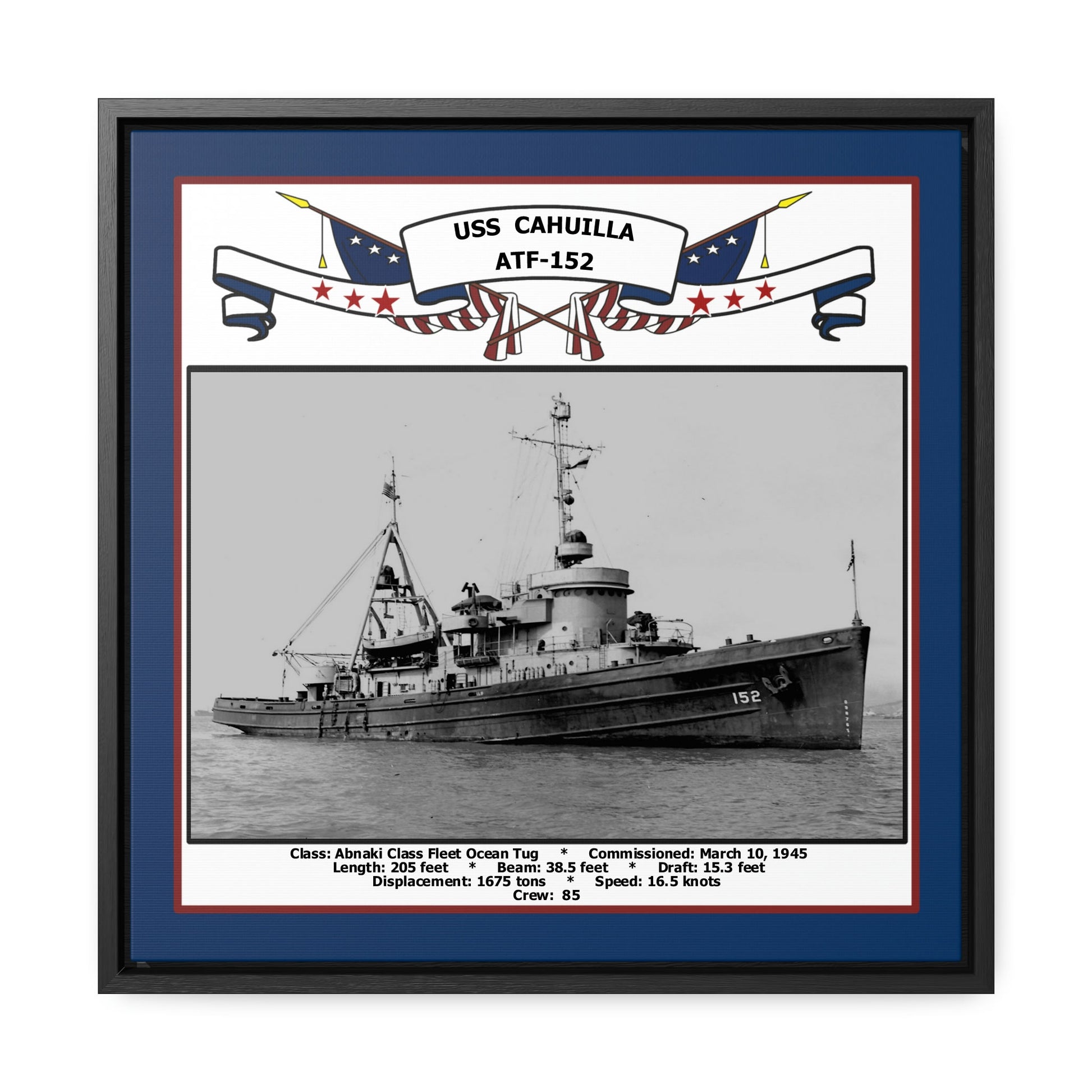 USS Cahuilla ATF-152 Navy Floating Frame Photo Front View
