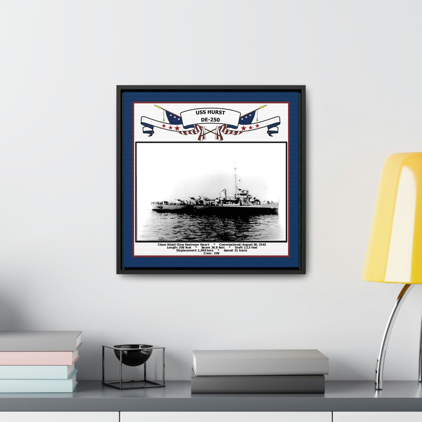 USS Hurst DE-250 Navy Floating Frame Photo Desk View