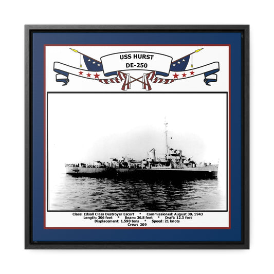 USS Hurst DE-250 Navy Floating Frame Photo Front View