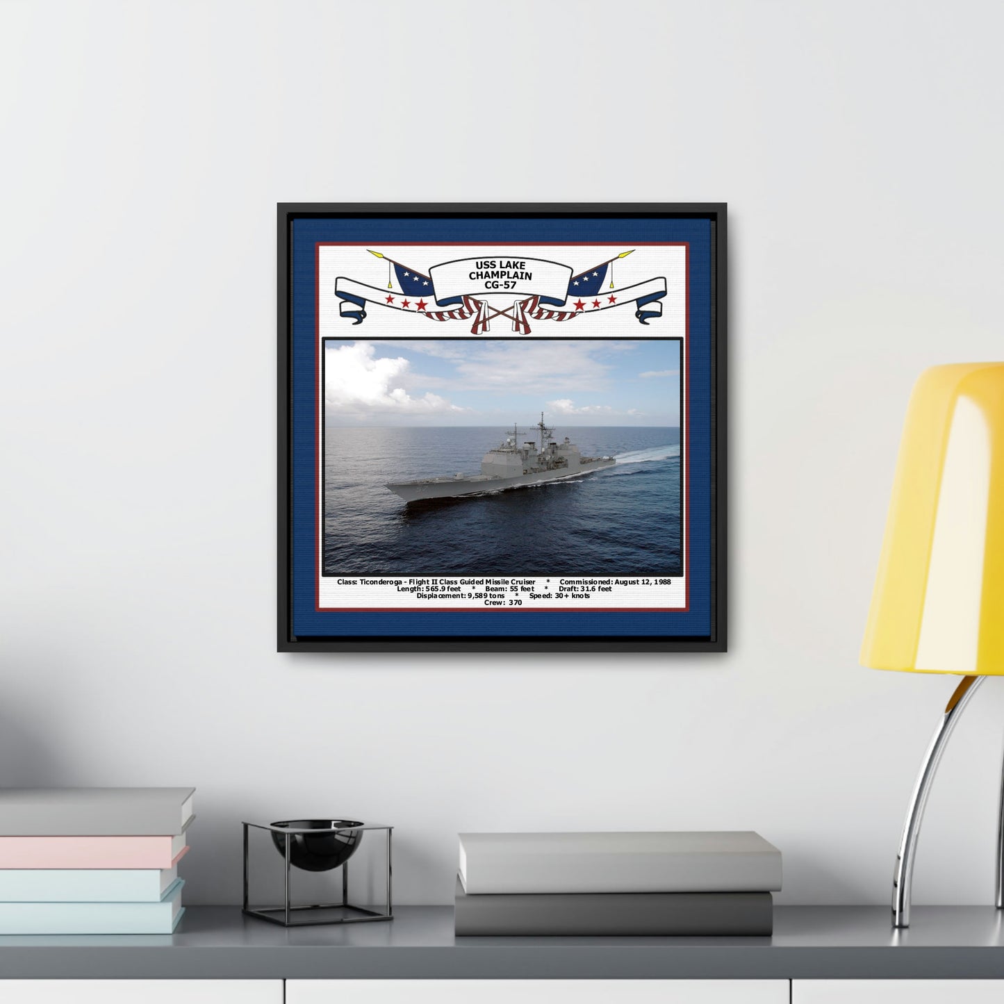 USS Lake Champlain CG-57 Navy Floating Frame Photo Desk View