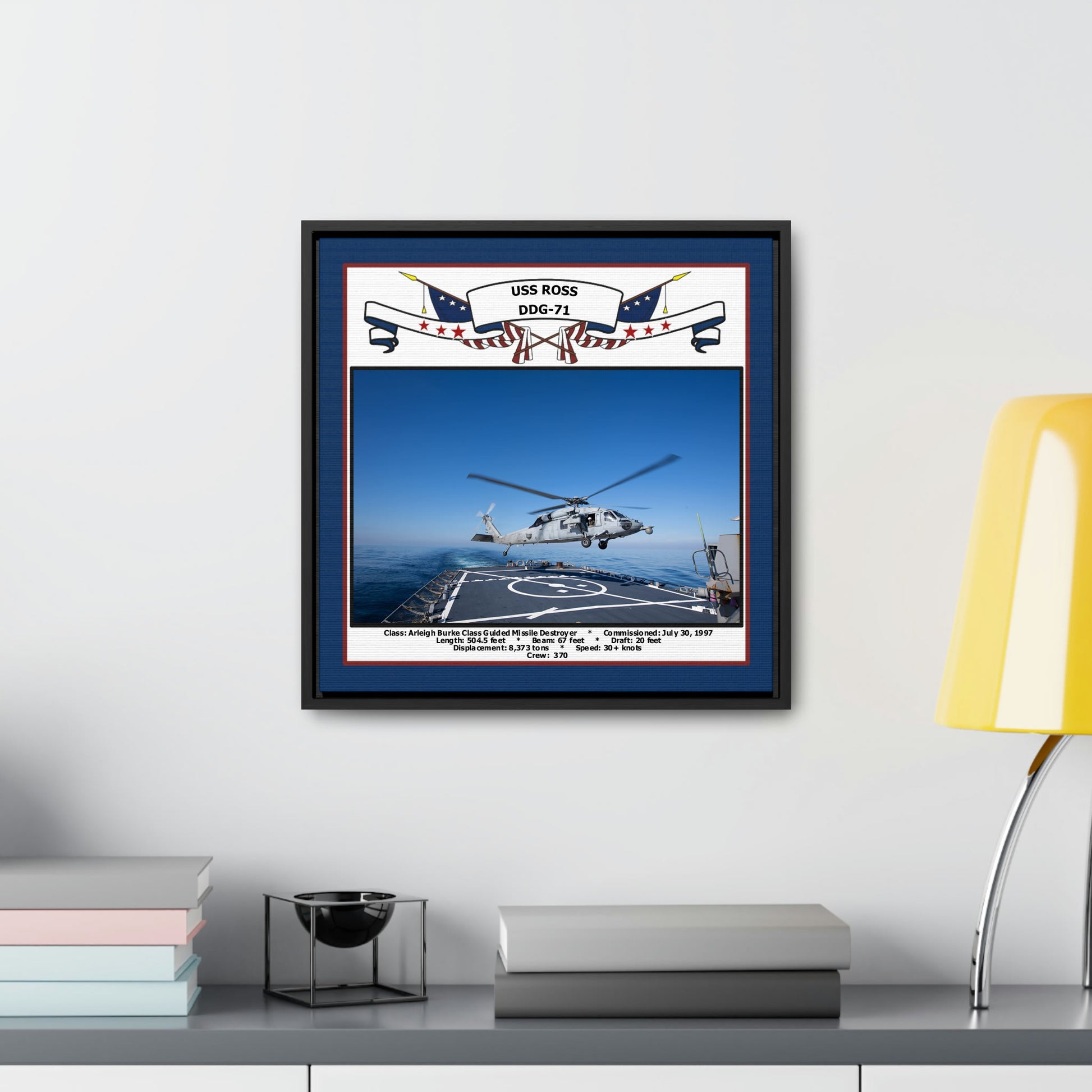 USS Ross DDG-71 Navy Floating Frame Photo Desk View