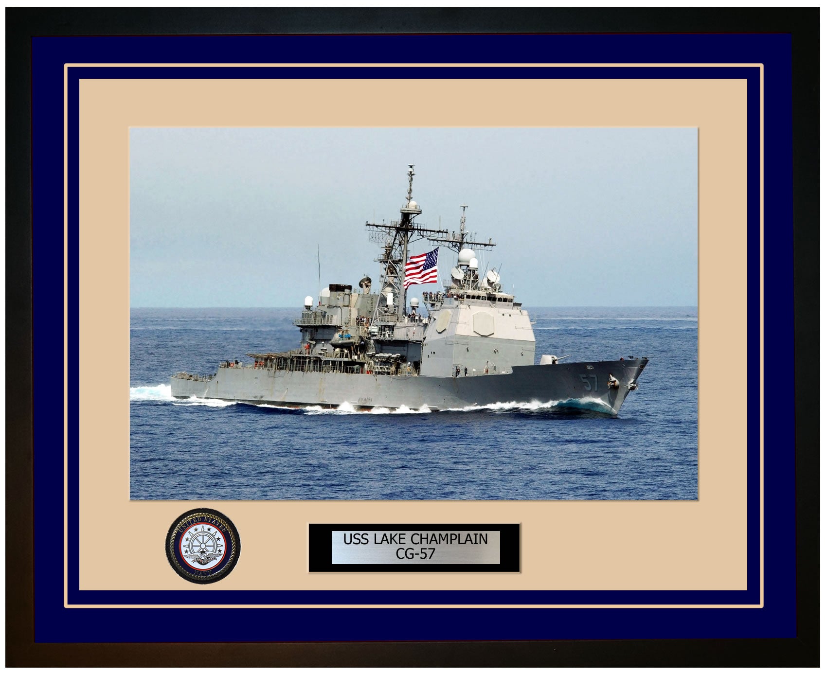 USS LAKE CHAMPLAIN CG-57 Framed Navy Ship Photo Blue