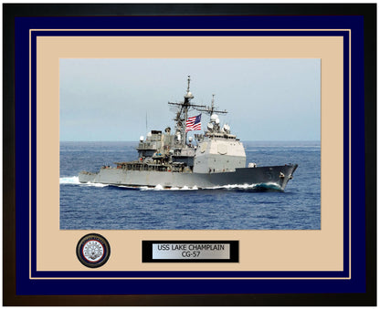 USS LAKE CHAMPLAIN CG-57 Framed Navy Ship Photo Blue