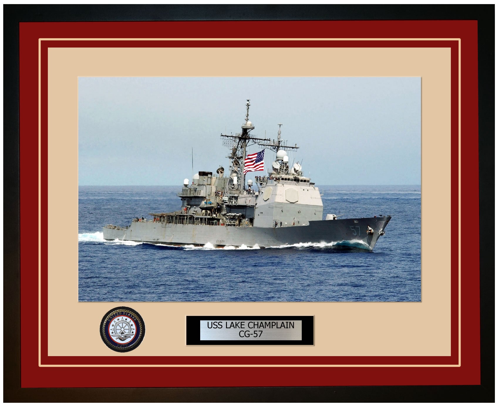 USS LAKE CHAMPLAIN CG-57 Framed Navy Ship Photo Burgundy
