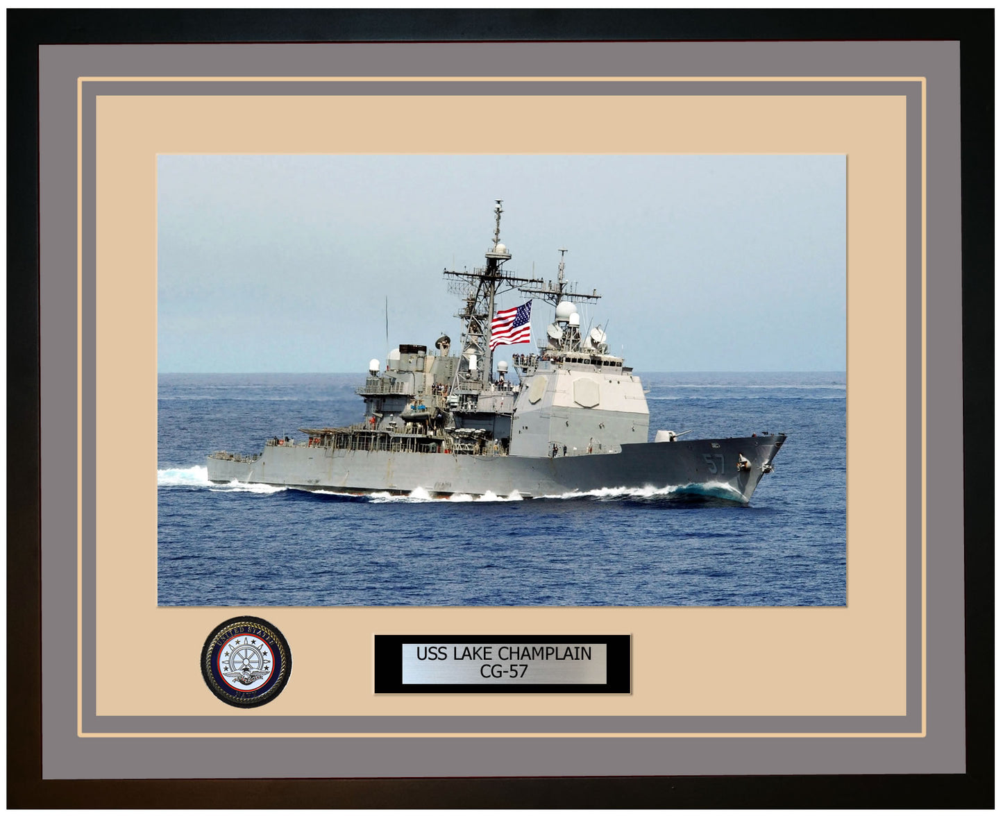 USS LAKE CHAMPLAIN CG-57 Framed Navy Ship Photo Grey
