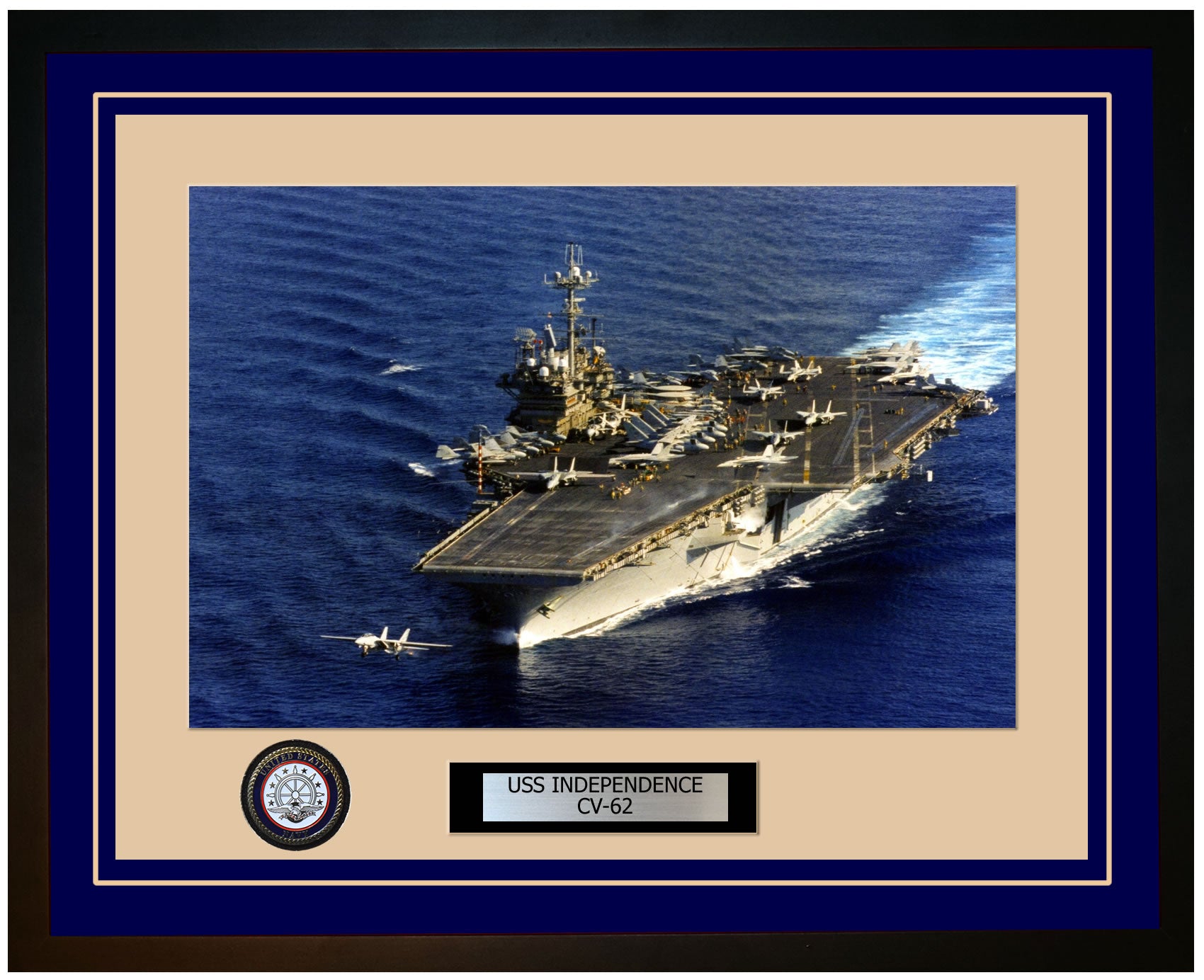 USS INDEPENDENCE CV-62 Framed Navy Ship Photo Blue