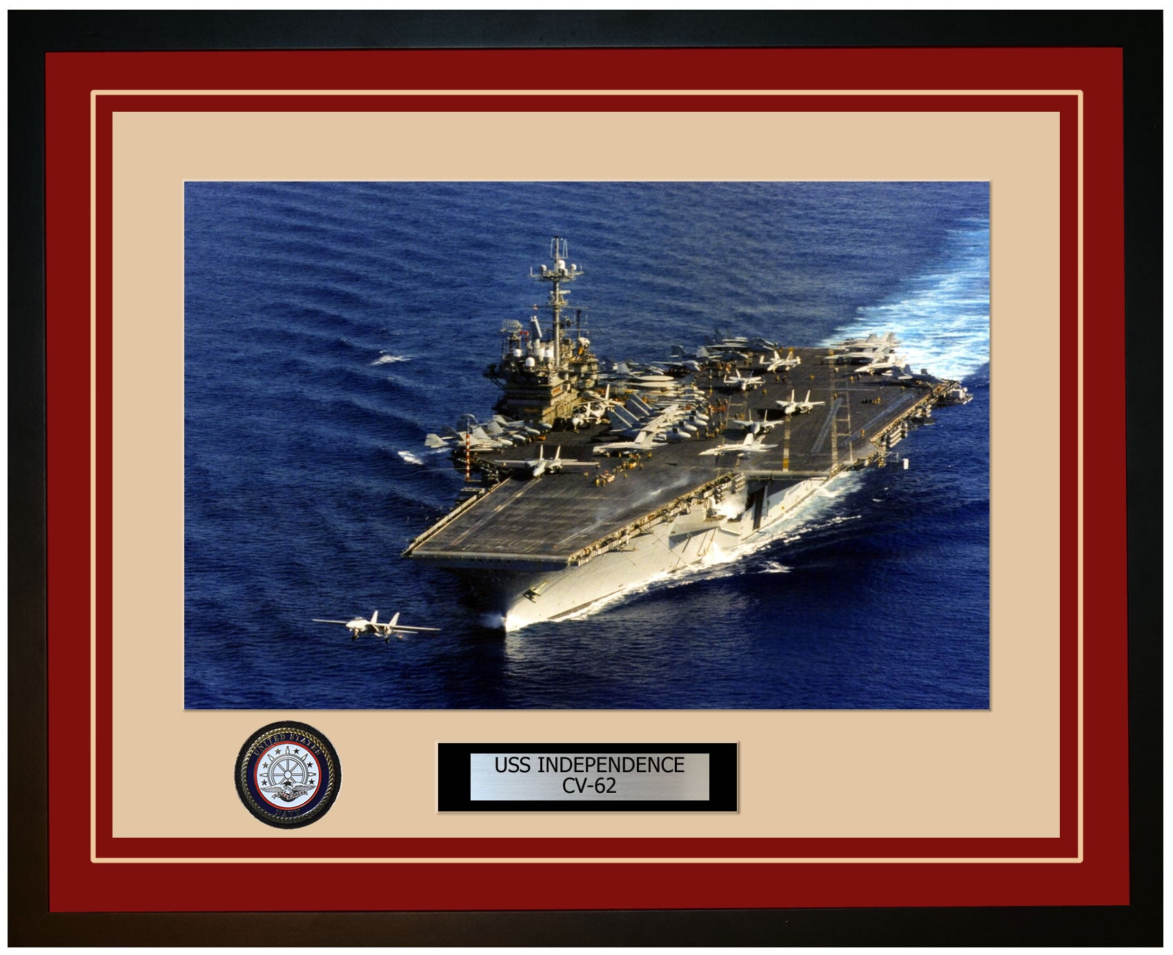 USS INDEPENDENCE CV-62 Framed Navy Ship Photo Burgundy