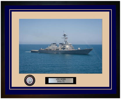 USS ROSS DDG-71 Framed Navy Ship Photo Blue