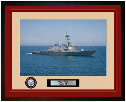 USS ROSS DDG-71 Framed Navy Ship Photo Burgundy