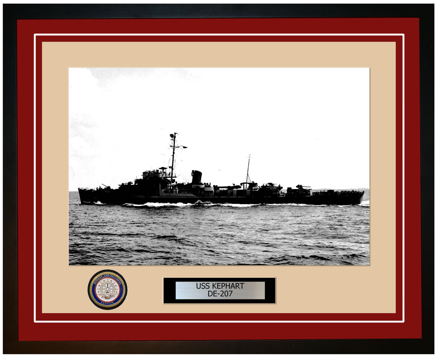 USS Kephart DE-207 Framed Navy Ship Photo Burgundy
