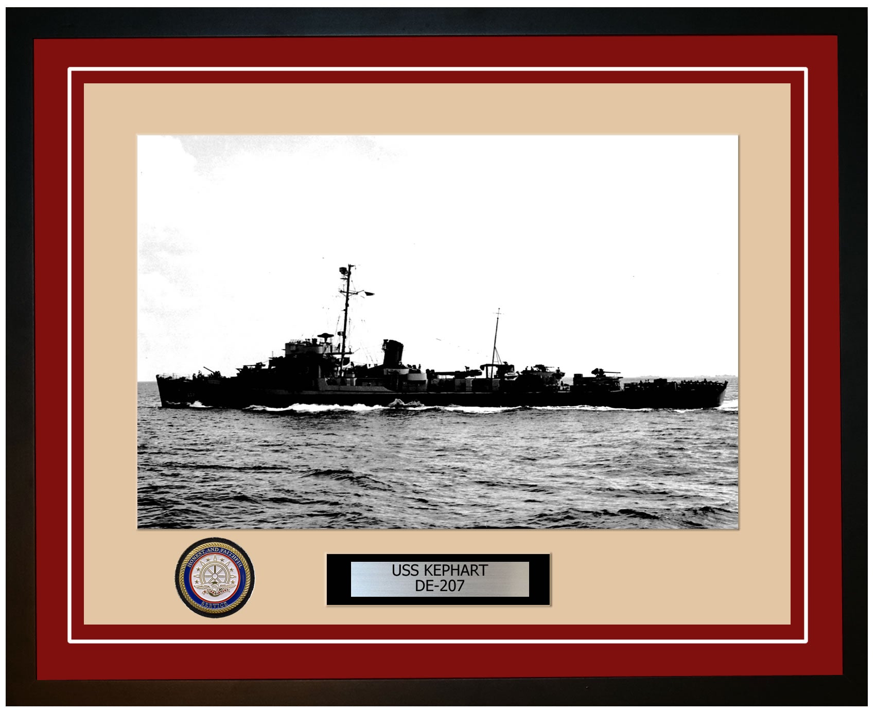 USS Kephart DE-207 Framed Navy Ship Photo Burgundy