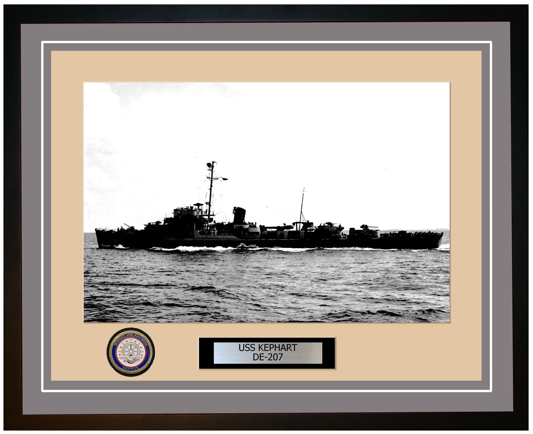 USS Kephart DE-207 Framed Navy Ship Photo Grey