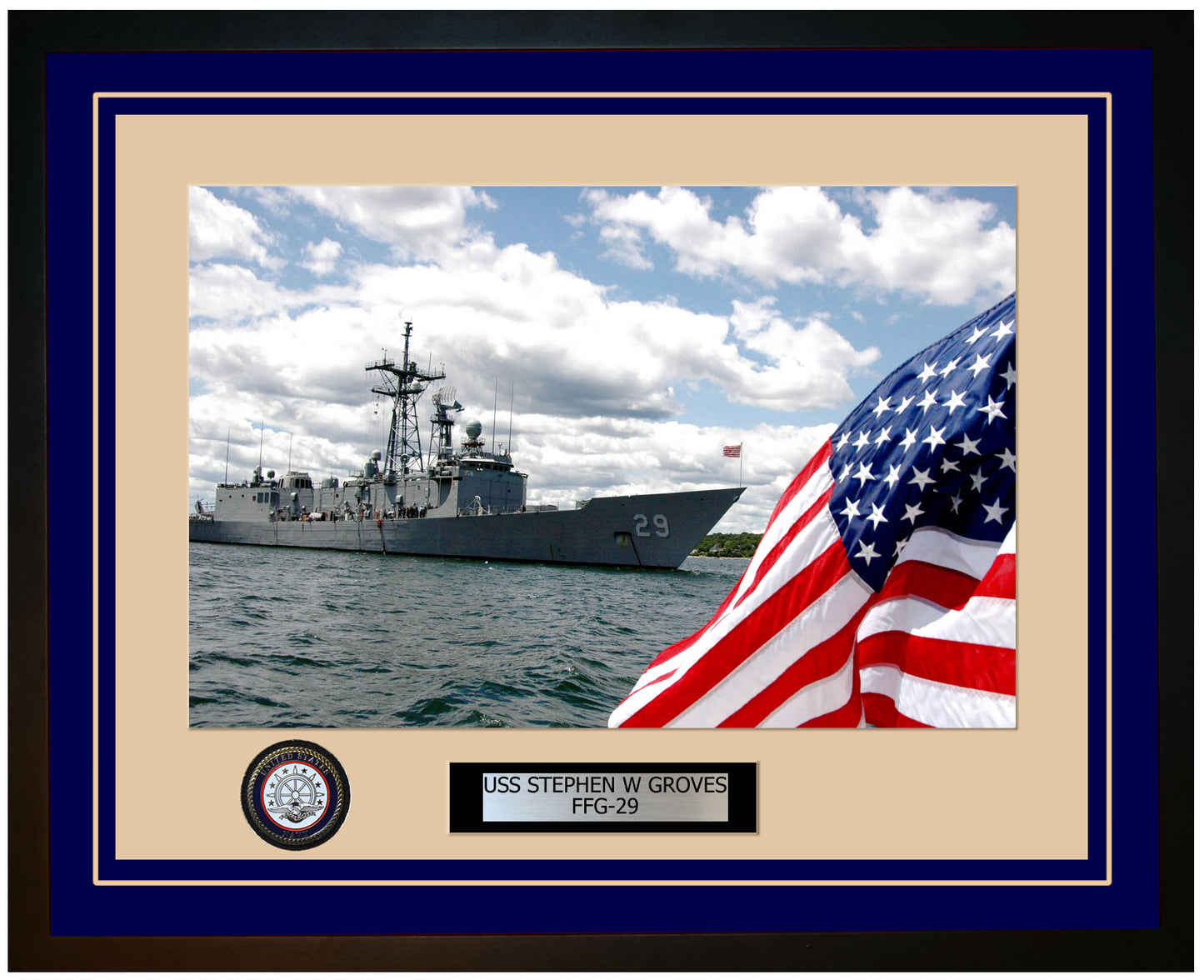 USS STEPHEN W GROVES FFG-29 Framed Navy Ship Photo Blue