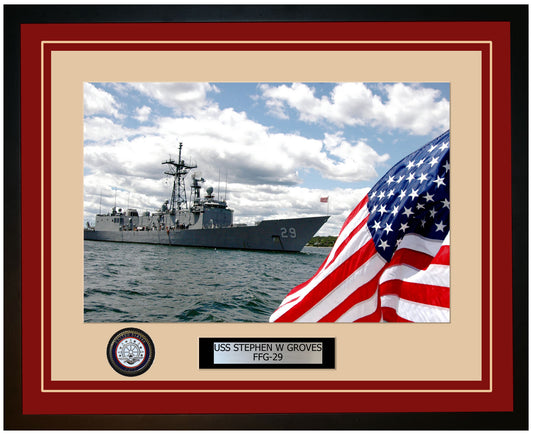 USS STEPHEN W GROVES FFG-29 Framed Navy Ship Photo Burgundy