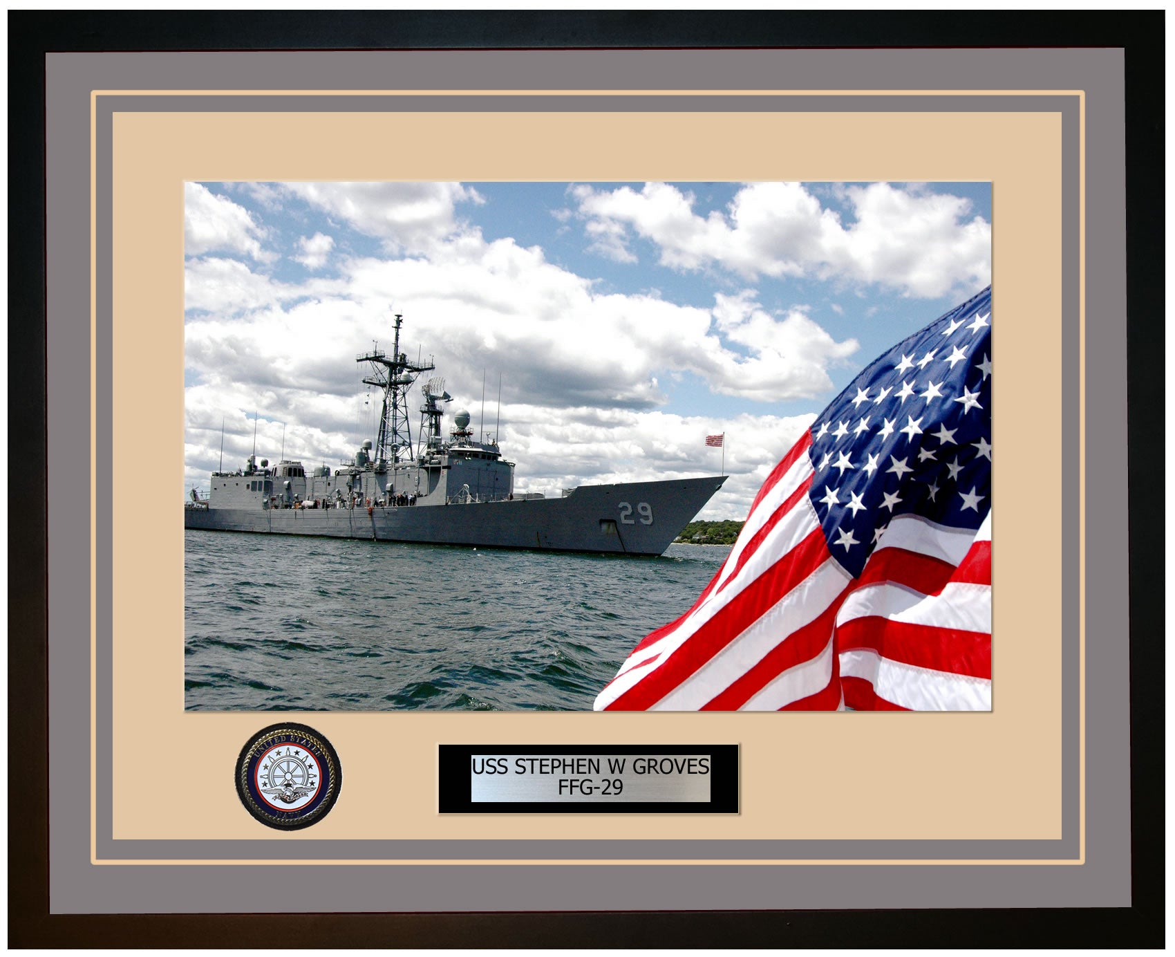 USS STEPHEN W GROVES FFG-29 Framed Navy Ship Photo Grey