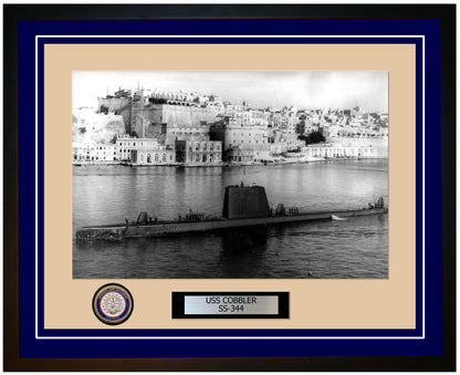 USS Cobbler SS-344 Framed Navy Ship Photo Blue