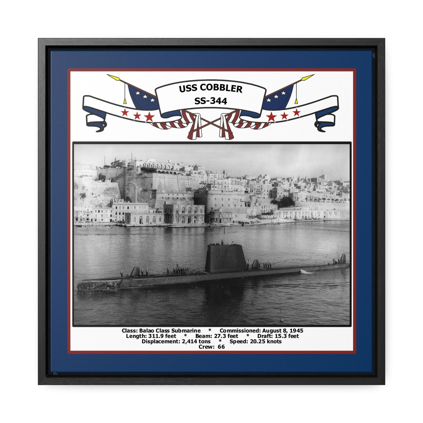 USS Cobbler SS-344 Navy Floating Frame Photo Front View