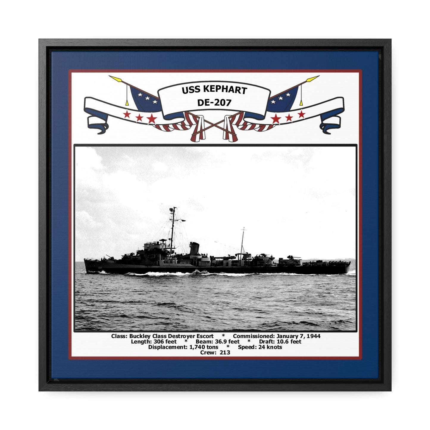 USS Kephart DE-207 Navy Floating Frame Photo Front View