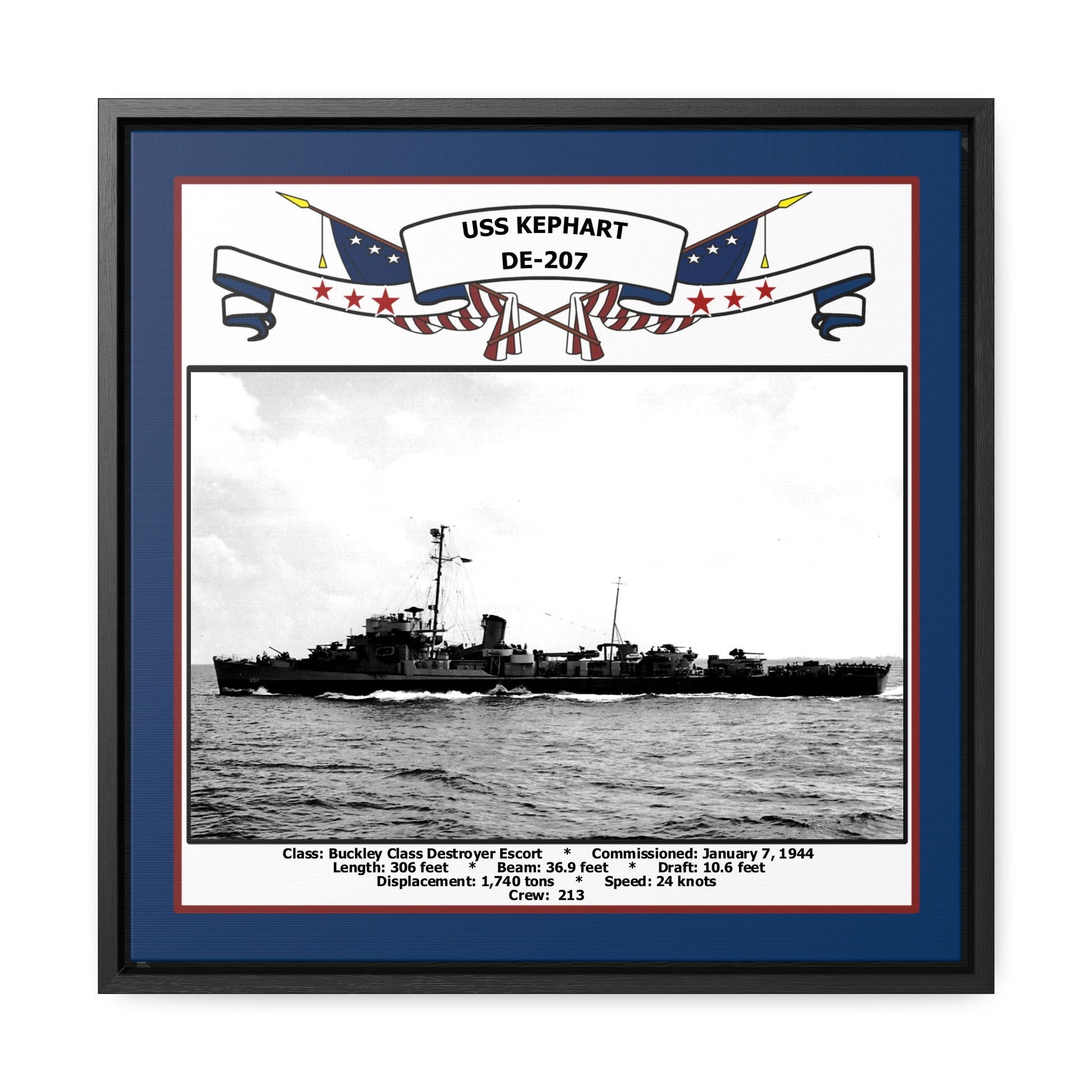 USS Kephart DE-207 Navy Floating Frame Photo Front View