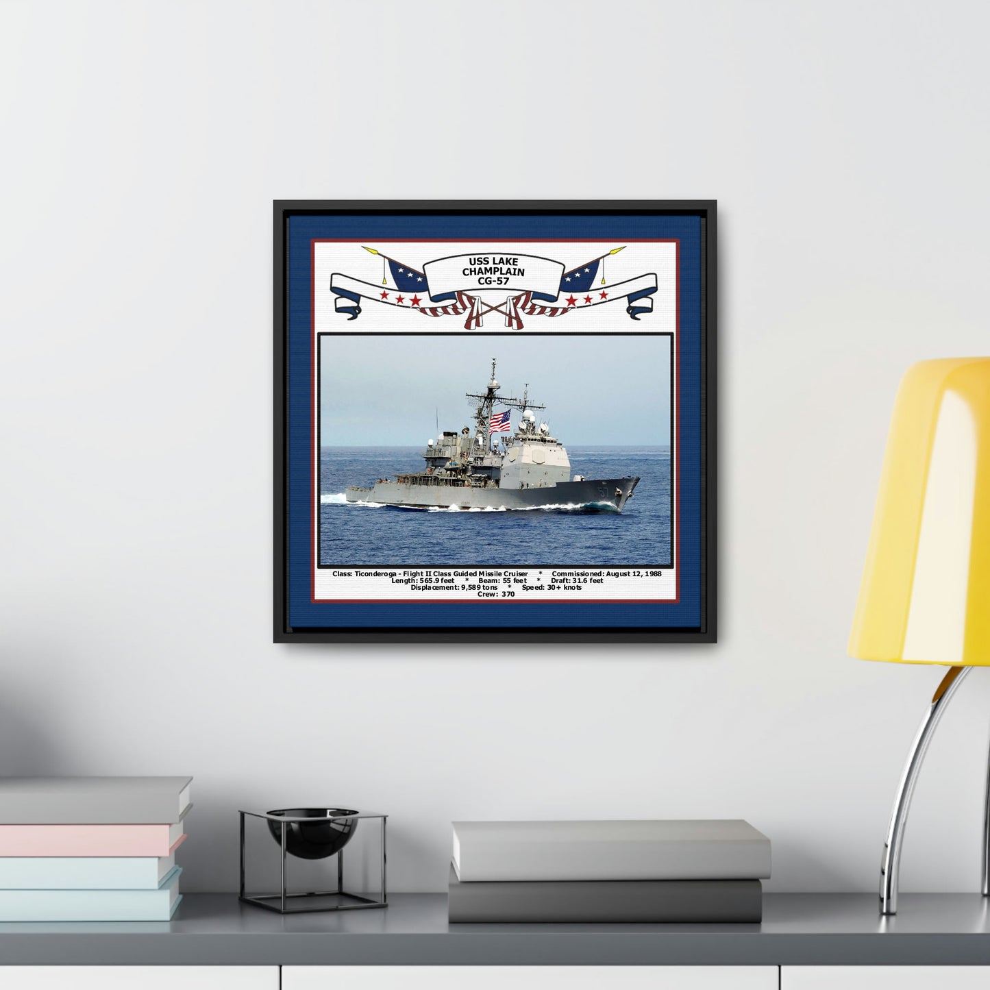 USS Lake Champlain CG-57 Navy Floating Frame Photo Desk View