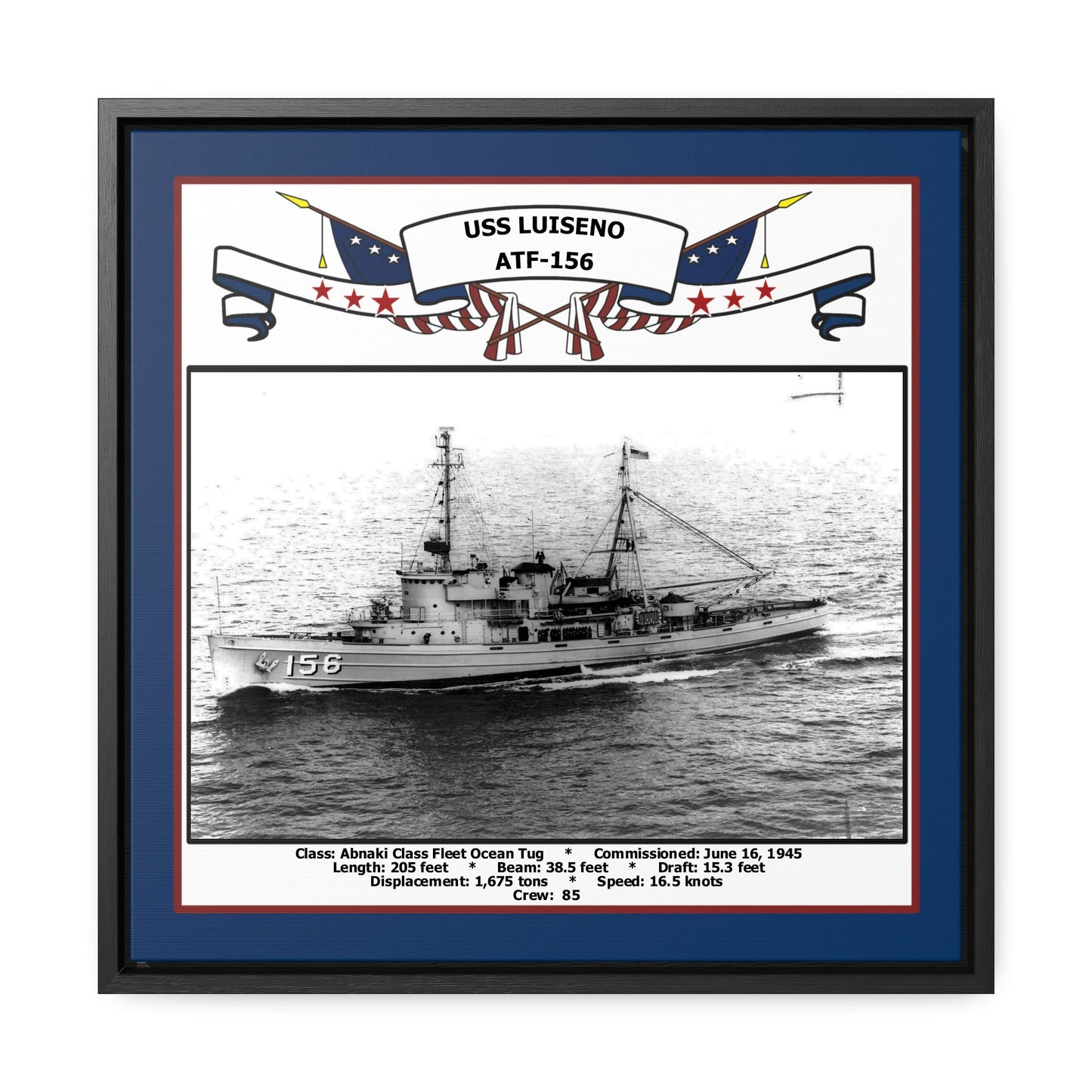 USS Luiseno ATF-156 Navy Floating Frame Photo Front View